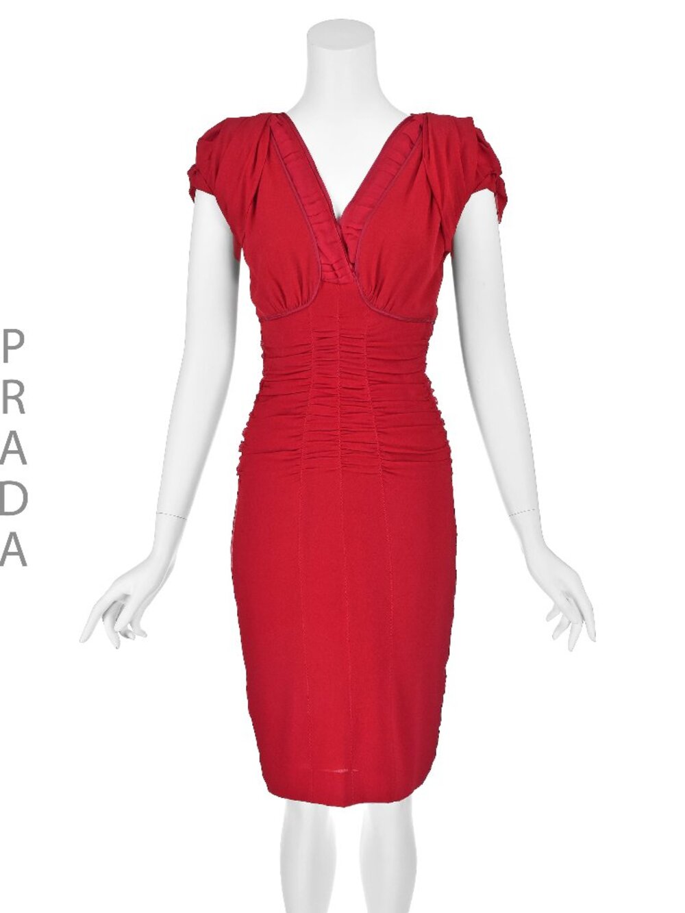 PRADA Vintage Red Crepe Sheath Dress Designed by Miuccia Prada Size IT44 US8